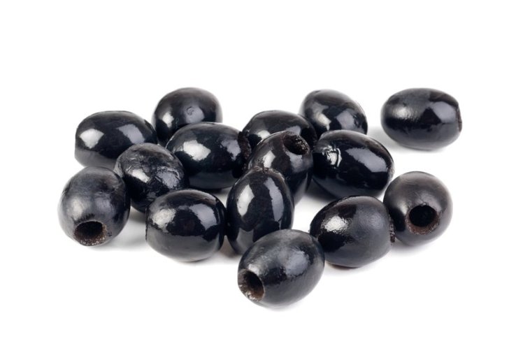 Black pitted olives isolated on white